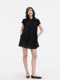 Veryrareme Lyocell Linen Peter Pan Collar Puff Sleeve Mini Dress with Bloomers