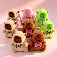 Funny Capybara Plush Toy Keychain with Bow or Clown Hat, 11cm Tall