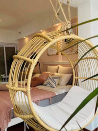 Indoor Outdoor Rattan Wicker Hanging Basket Chair with Cushion