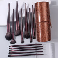 12-Piece Coffee Brown Makeup Brush Set with Portable Holder