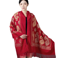 Ethnic Paisley Faux Cashmere Scarf Shawl for Women, Extra Long Thick Embroidered
