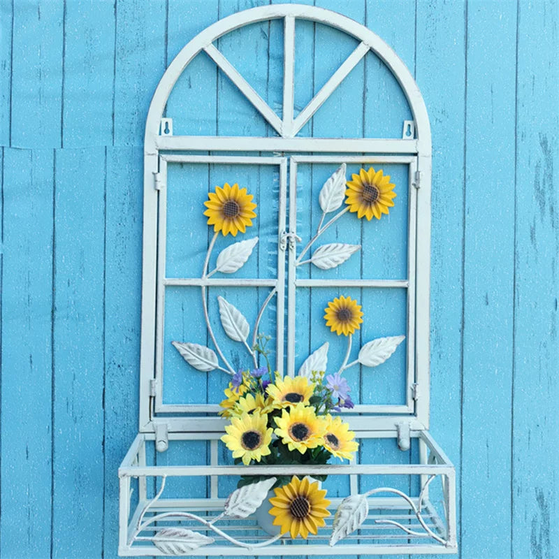 Wrought Iron Faux Window Planter Basket Wall Decor for Indoor Outdoor Balcony Garden