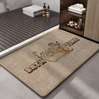 Cartoon Linen Diatomaceous Earth Bath Mat, Super Absorbent Quick Dry Non-Slip Floor Mat for Bathroom Entrance, Easy to Clean