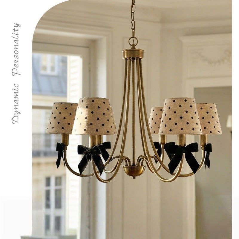 French Retro Bowknot Pendant Light with Polka Dot Shade for Living Room and Bedroom