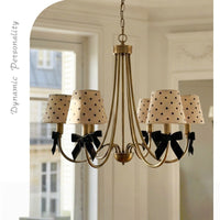 French Retro Bowknot Pendant Light with Polka Dot Shade for Living Room and Bedroom