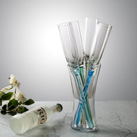 Colorful Beach Glass Champagne Flute Set with Stand, 6 Glasses + 1 Base