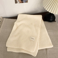 Solid Color Knitted Scarf for Women, Korean Style Round Neck Warm Woolen Neck Warmer