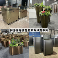 Outdoor Wrought Iron Planter Box with Fence for Street and Public Spaces, Stainless Steel Rectangular Flower Trough