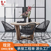 Outdoor Patio Wicker Dining Set with Solid Wood Table and Rattan Chairs