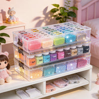 Perler Bead Storage Box with Lid and Handle, Stackable Transparent Organizer for Craft Supplies