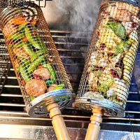 Stainless Steel Rolling BBQ Grill Basket Cylinder for Roasting and Smoking