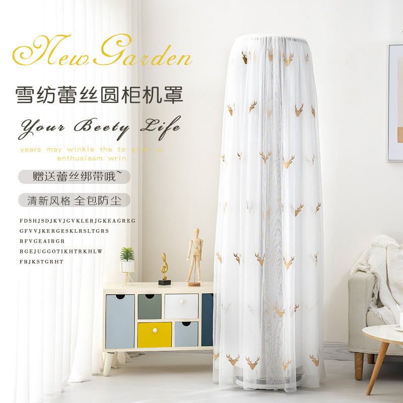 Deer Head Embroidered Lace Air Conditioner Dust Cover for Round Vertical Units