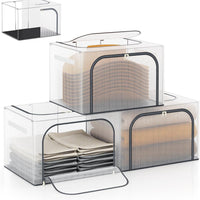Clear Stackable Storage Bins with Metal Frame and Lid for Clothes