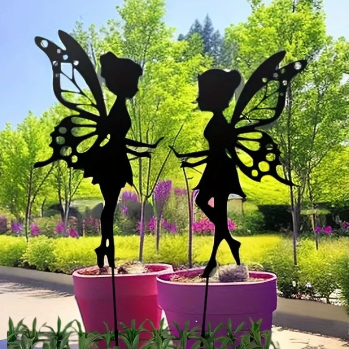 Fairy Metal Flower Stake Outdoor Garden Lawn Fence Yard Decoration Planter Landscape Art Silhouette