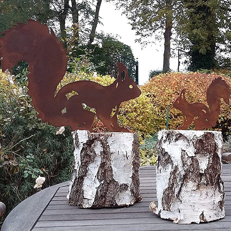 Rusty Squirrel Silhouette Garden Stake Metal Animal Yard Art Decoration