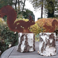 Rusty Squirrel Silhouette Garden Stake Metal Animal Yard Art Decoration