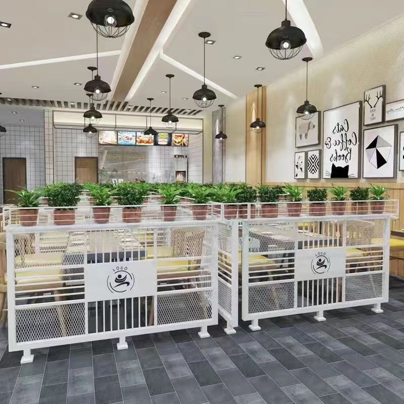 Industrial Style Iron Art Screen Partition with Green Plant Holder for Restaurants & Bars