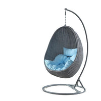 Outdoor Woven Rattan Swing Chair with Stand, Egg-Shaped Hanging Basket Chair for Patio Balcony Garden