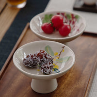 Blue and White Ceramic Pedestal Dessert Plate for Tea Snacks and Dried Fruits