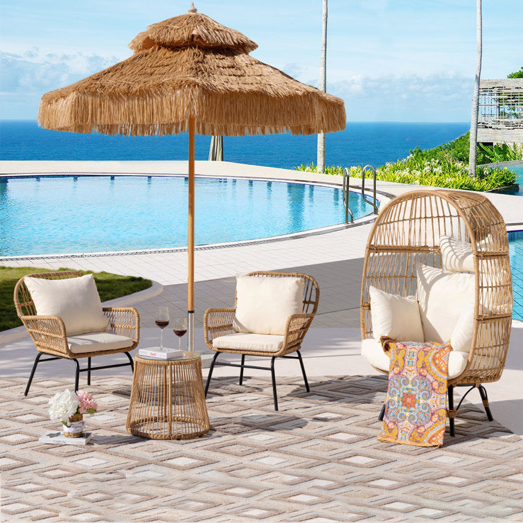 Outdoor Wicker Rattan Hanging Basket Chair Set with Coffee Table for Patio Garden