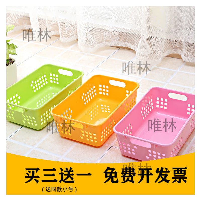 Rectangular Plastic Woven Storage Basket for Toys, Snacks, and Kitchen Organization