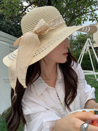 Oversized Brim Straw Hat & Bag Set for Beach Travel Sun Protection