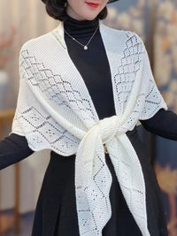 2025 Autumn New Knitted Hollow Out Solid Color Shawl for Women, Fashion Versatile Neck Protection Sunscreen Triangle Scarf