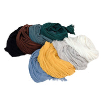 Solid Color Cotton Wrinkled Scarf for Women - Versatile Retro Neck Warmer Shawl