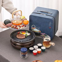 Portable Travel Tea Set with BBQ Grill for Outdoor Camping & Business Gifts