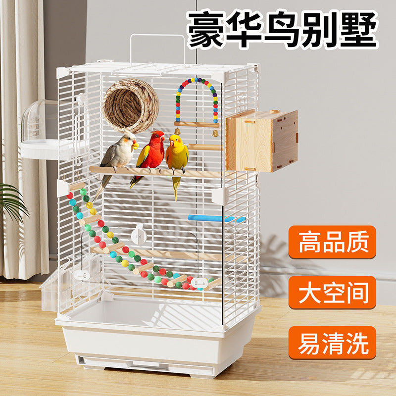 Large Acrylic Bird Cage with Anti-Splash Design for Parrots and Mynahs, Breeding Aviary