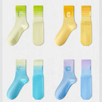 Mid-Calf Non-Slip Yoga & Pilates Socks for Women, Cotton Blend, Gradient Embroidery