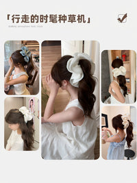Oversized Ruffled Organza Banana Hair Clip for Women, Elegant and Face-Slimming Design