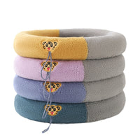 Color-Block Handle Toilet Seat Cover, Plush Knitted Winter Warm Toilet Lid Cover, Household Toilet Cushion