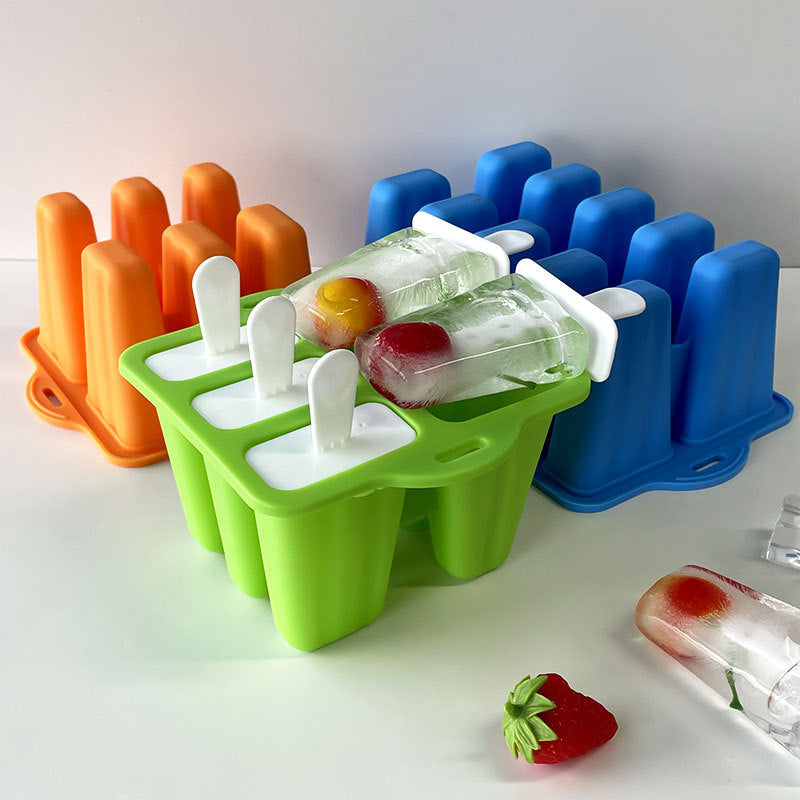 BPA-Free Silicone Ice Pop Molds with Lids and Handles - 6 or 10 Cavity Homemade Ice Cream Bar Maker