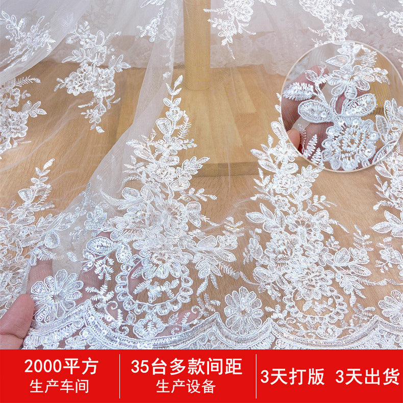 Sequin Lace Embroidered Fabric for Wedding Dresses and Curtains