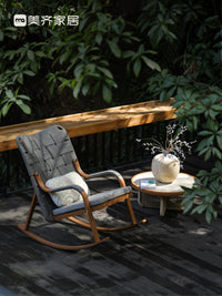 Outdoor Wicker Rocking Lounge Chair Set with Coffee Table for Garden Patio Balcony