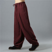 Men's Linen Blend Chinese Style Casual Wide Leg Pants
