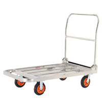 Stainless Steel Platform Cart with Folding Handle, Heavy-Duty Mute Trolley for Goods Transport