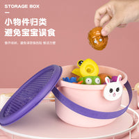 Kids' Cartoon Storage Bucket with Building Block Lid - Portable Toy Organizer and Snack Box