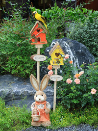 Garden Yard Decoration Wooden Birdhouse Stake Outdoor Landscape Ornament for Balcony Kindergarten