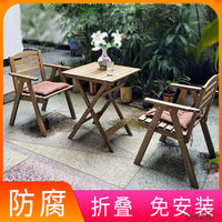 Foldable Balcony Tea Table and Chairs Set for Small Spaces, Solid Wood
