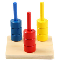 Montessori Wooden Stacking Rings Toy for Toddlers 0-3 Years - Educational Rainbow Stacker with 3 Pegs