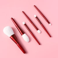 6-Piece Premium Red Handle Makeup Brush Set for Face and Eyes