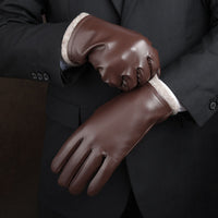 Men's Winter Touchscreen PU Leather Gloves - Windproof, Waterproof, Thermal for Motorcycle Riding & Business