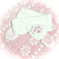 Cute Rabbit Ear Plush Scarf with Paw Print Brooch for Winter