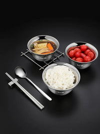 Portable 304 Stainless Steel Bowl and Cutlery Set for Travel, Outdoor, Kids, and Students