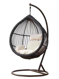 Indoor Rattan Wicker Hanging Basket Chair with Stand and Cushions