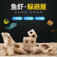 Ceramic Aquarium Decoration, Fish Tank Landscaping Ornament, Micro-Landscape Shrimp Cave, Fish & Shrimp Hiding Breeding House