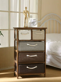 Solid Wood Rattan Weave Storage Cabinet with Drawers for Living Room and Bedroom