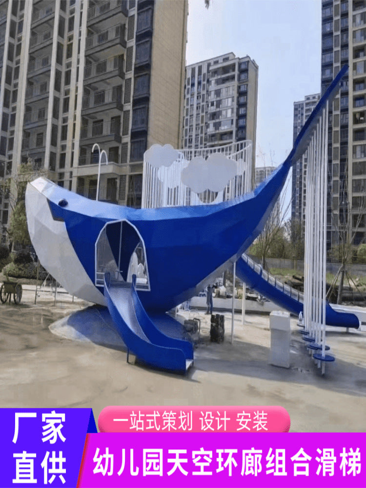 Large Outdoor Wooden Playground Set with Slides and Climbing Structures for Kids